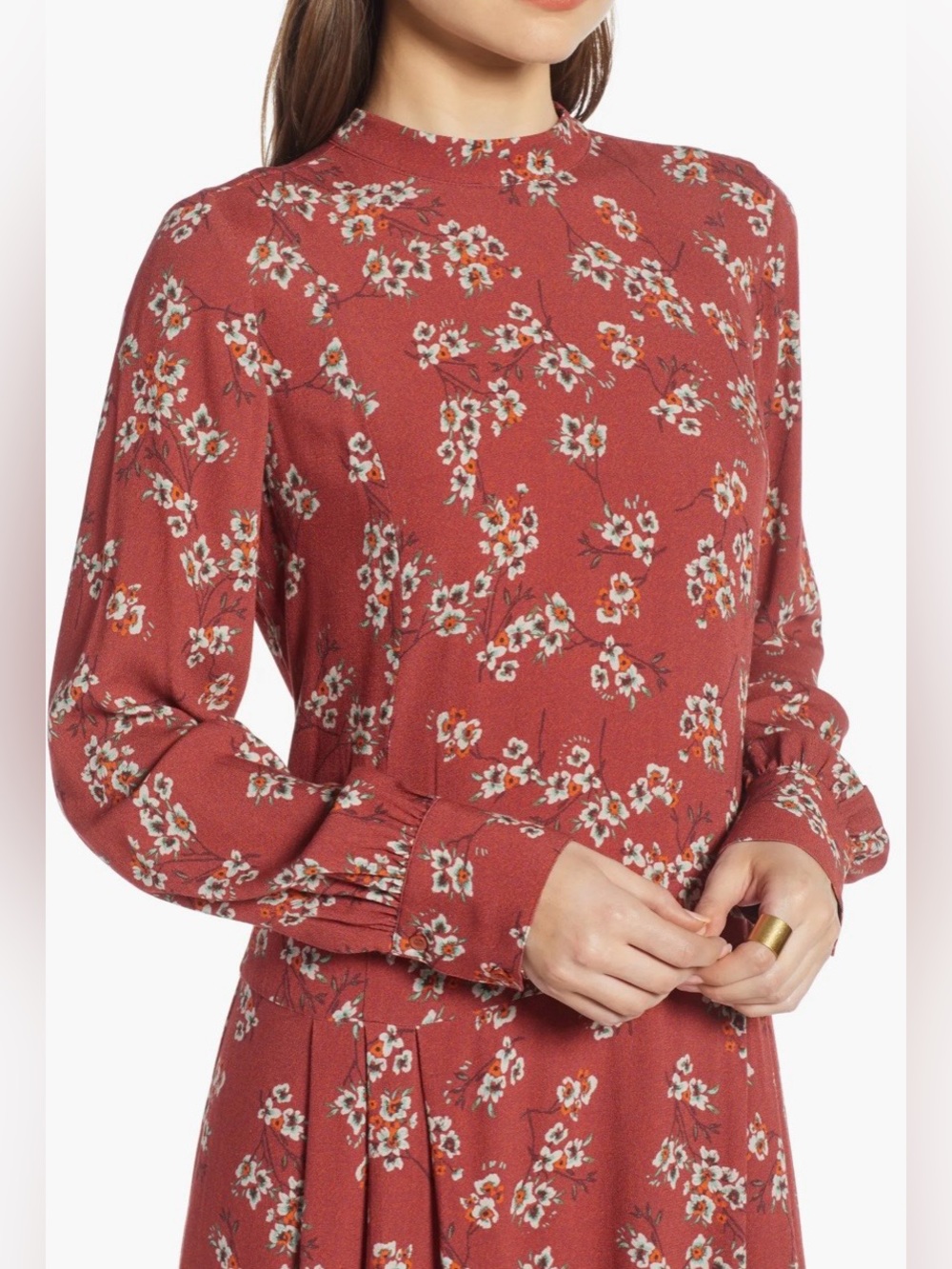 Treasure & Bond Nordstrom Femme Midi Dress Floral Mock Neck Rust Size S GUC